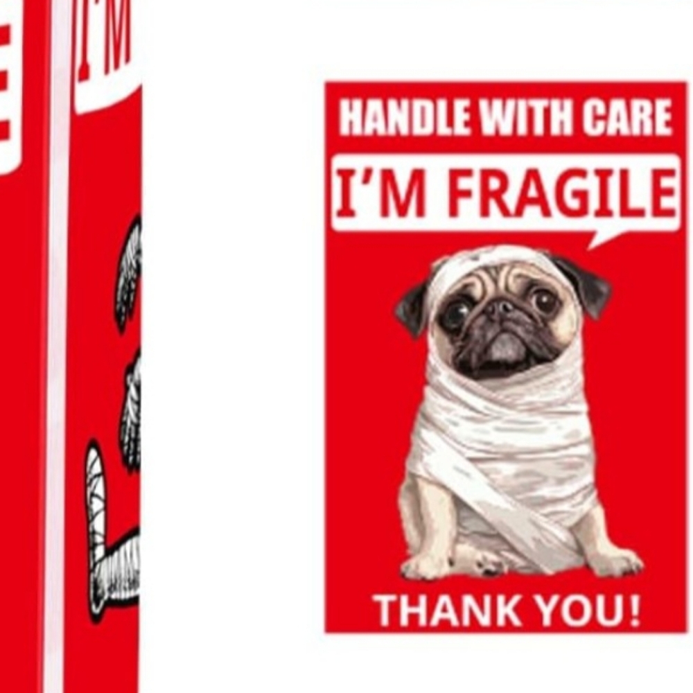 Funny Fragile Labels - Mummy & Dog - 120 count - 3" x 2" - Red Black White - Picture 4 of 6